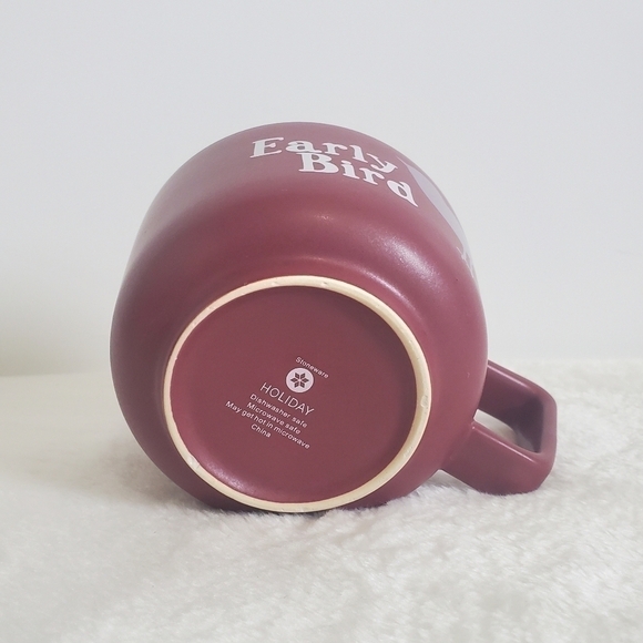 Holiday Stoneware Burgandy Maroon Early Bird XLarge Soup Coffee Cup Mug 16 Oz - Picture 8 of 9